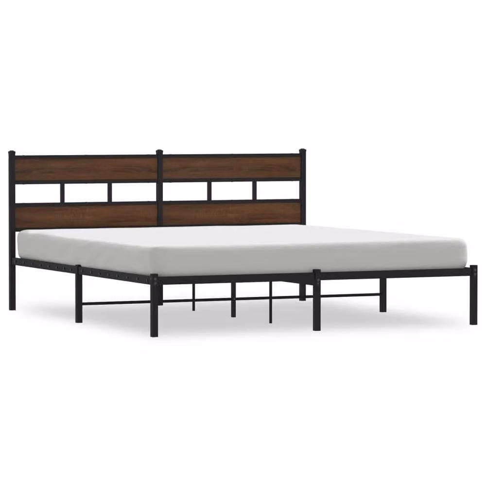 Berkfield Home Bed Frame with Headboard in Brown Oak, 200 x 200 cm – 2