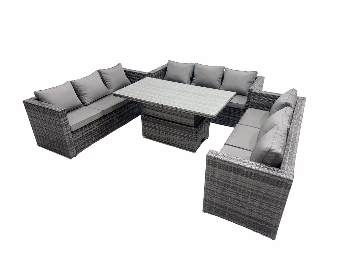 Fimous 9 Seater Outdoor Garden Rattan Sofa Set with Adjustable Lifting Dining Table in Dark Grey – 2