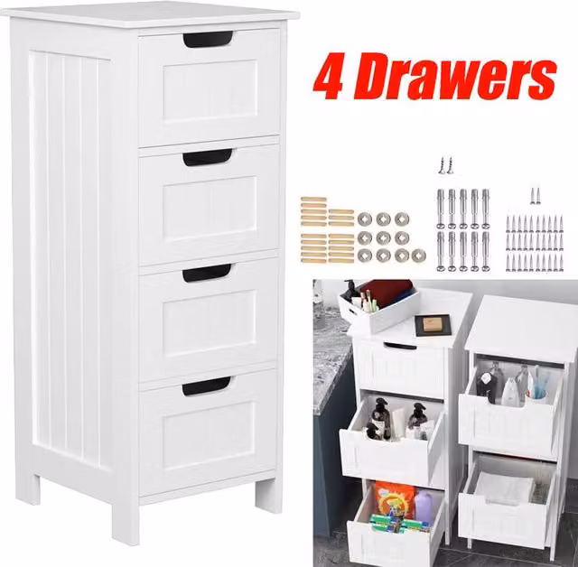 SPETLEK Modern 4 Drawer Freestanding Cabinet in White Matt MDF