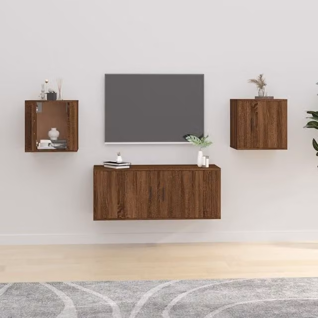 Berkfield Home Wall Mounted TV Cabinets, 2 Piece Set in Brown Oak, W/D/H: 40 x 34.5 x 40 cm
