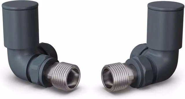 UK Radiators Round Manual Radiator Valve Pair in Anthracite with Brushed Brass Finish and 10mm Reducers