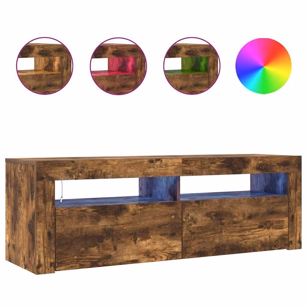 Berkfield Home Modern TV Cabinet with LED Lights in Smoked Oak Brown, W/D/H: 120 x 35 x 40 cm – 5