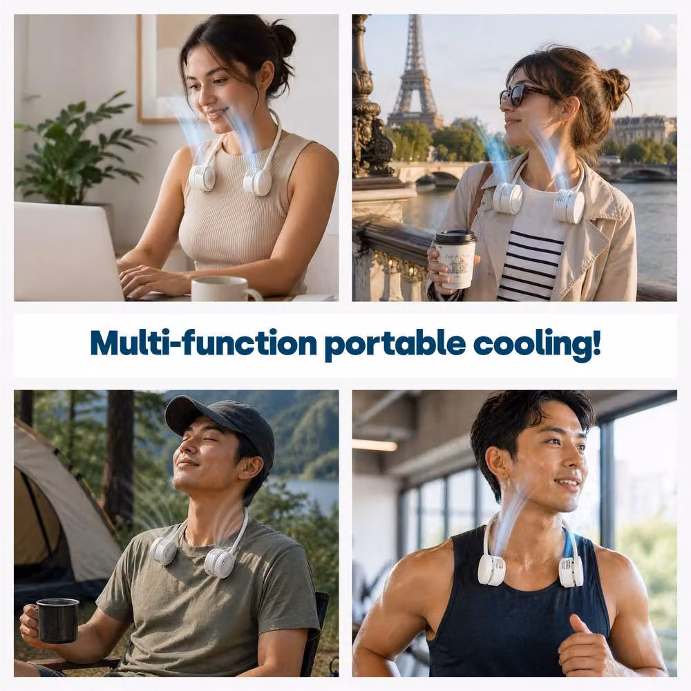 LIVIVO Retractable Hands Free Neck Cooling Fan, White, USB Powered – 5