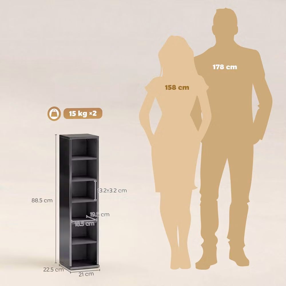 STILVORA Set of 2 Black Modern CD Storage Units with Adjustable Shelves – 3