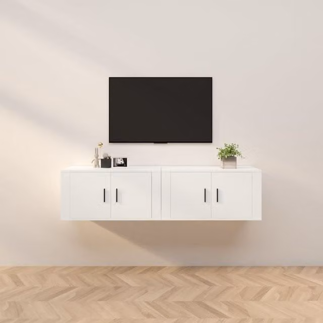 Berkfield Home Wall-mounted TV Cabinets, 2 Pack, White, W: 80 cm, D: 34.5 cm, H: 40 cm – 1