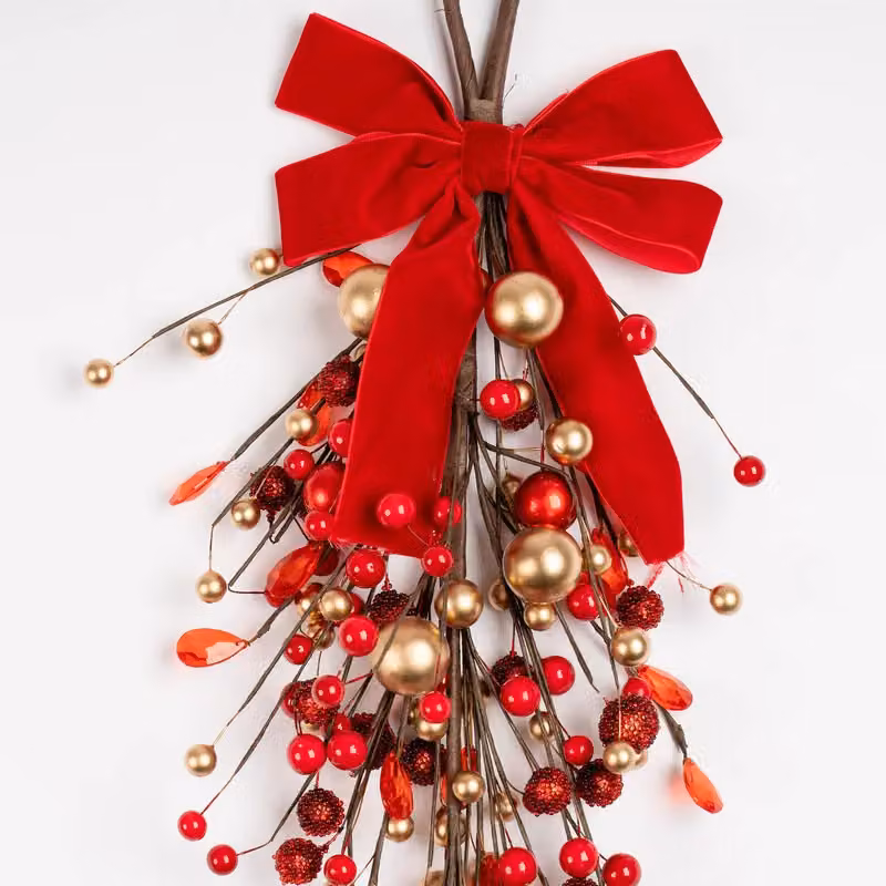 Scottish Everlastings Ltd Red Bauble and Berry Teardrop Christmas Wreath Swag, 52 cm – 3