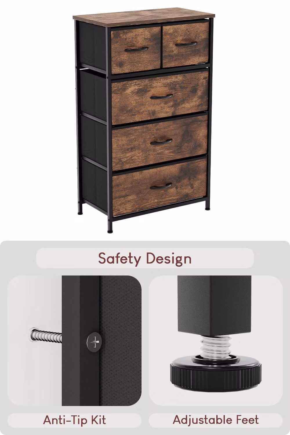 HD Designs Chorley 5 Drawer Chest of Drawers Fabric and Metal Storage Organiser in Brown – 2