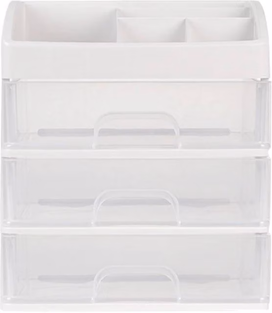 FORGEVIO White Plastic Dressing Table Make-Up Holder and Storage Box with Handles, Width: 50 cm