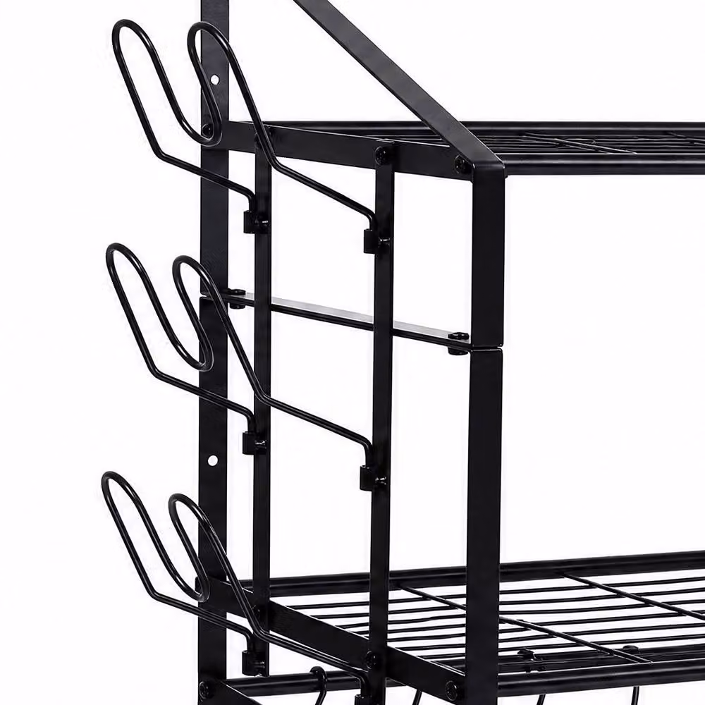 Toque Extra Long Wall Mounted 2 Tier Pot Rack and Pan Organiser in Black with 20 Movable Hooks and 6 Lid Holders, Width: 93.5 cm – 4