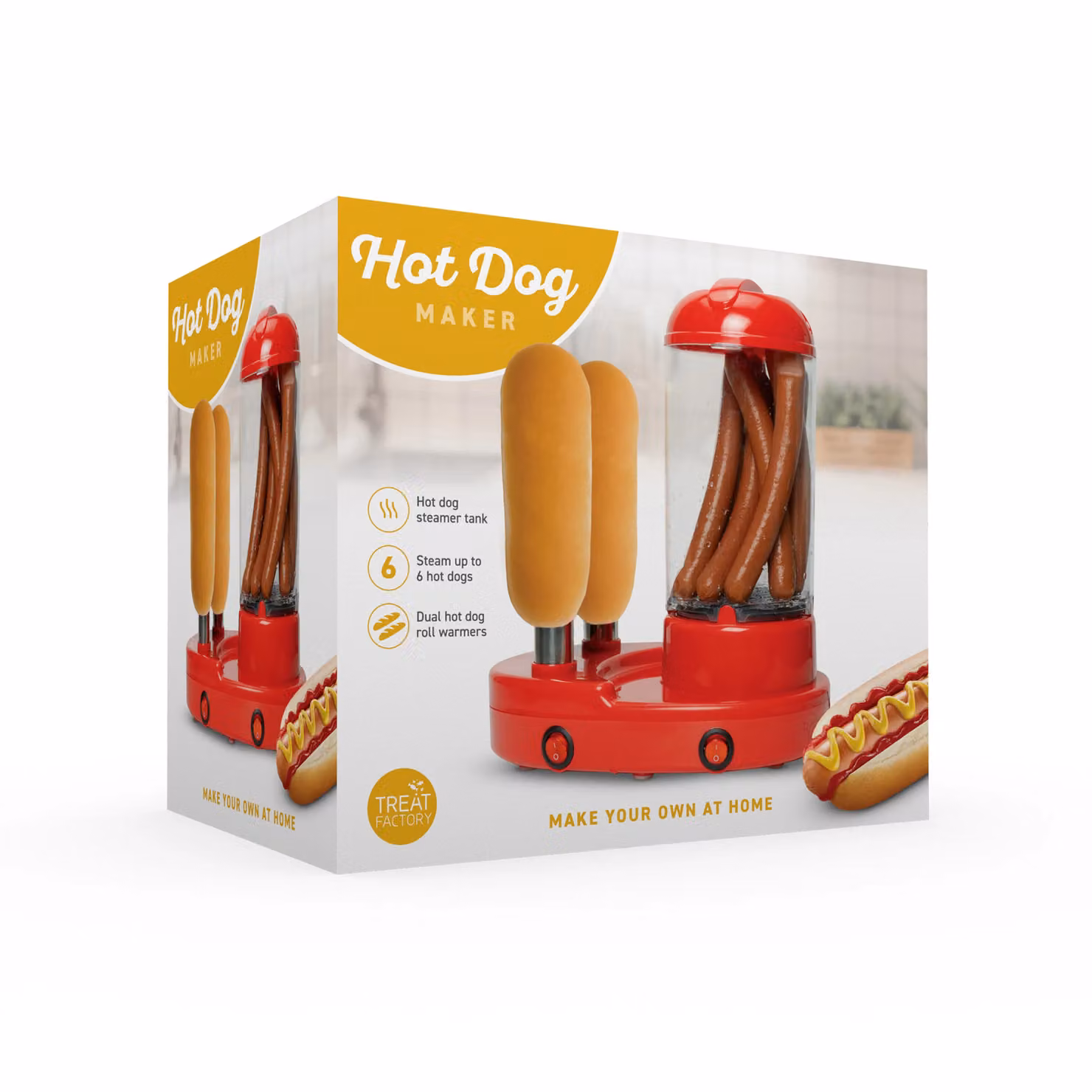 Menkind Treat Factory Hot Dog Maker in Red, Electric Steamer and Bread Roll Heater with Keep Warm Function – 2
