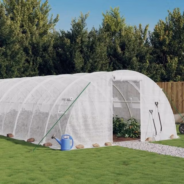 Berkfield Home Freestanding Steel Frame Greenhouse in White, W/D/H: 24 x 4 x 2 m – 1