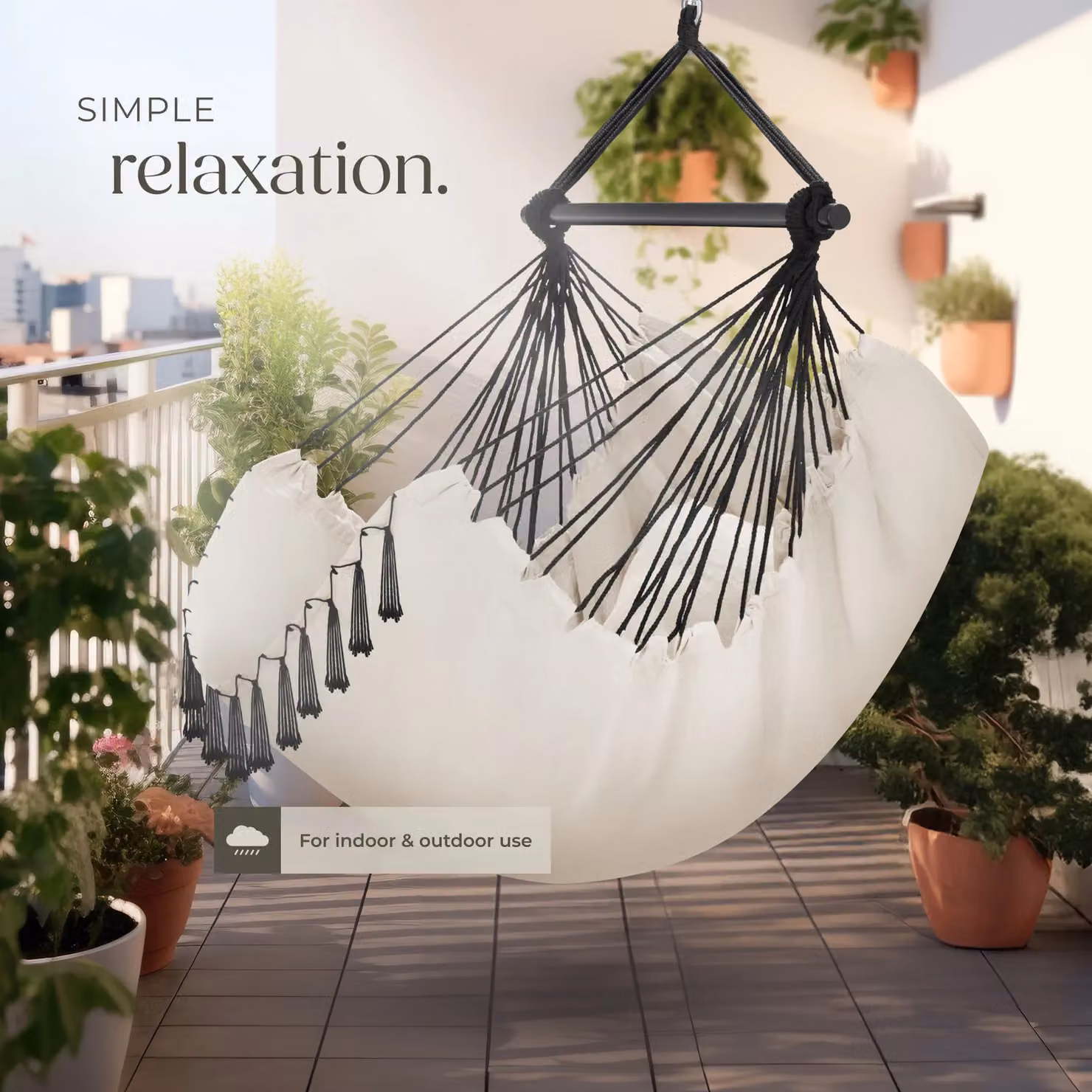 tectake Malika Boho Style Hanging Chair in Beige – 6
