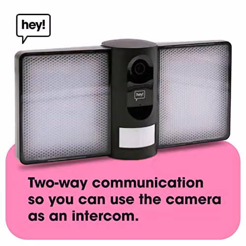 hey! Smart Outdoor Security Floodlight Camera with Motion Sensor, IP65 Waterproof, Two-Way Audio and WiFi, Black – 3