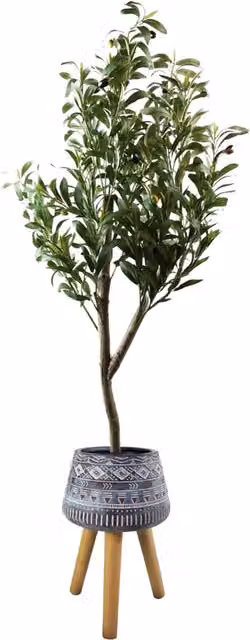 Pegdev 120cm Artificial Olive Tree with Rustic Planter in Green, Black or Blue