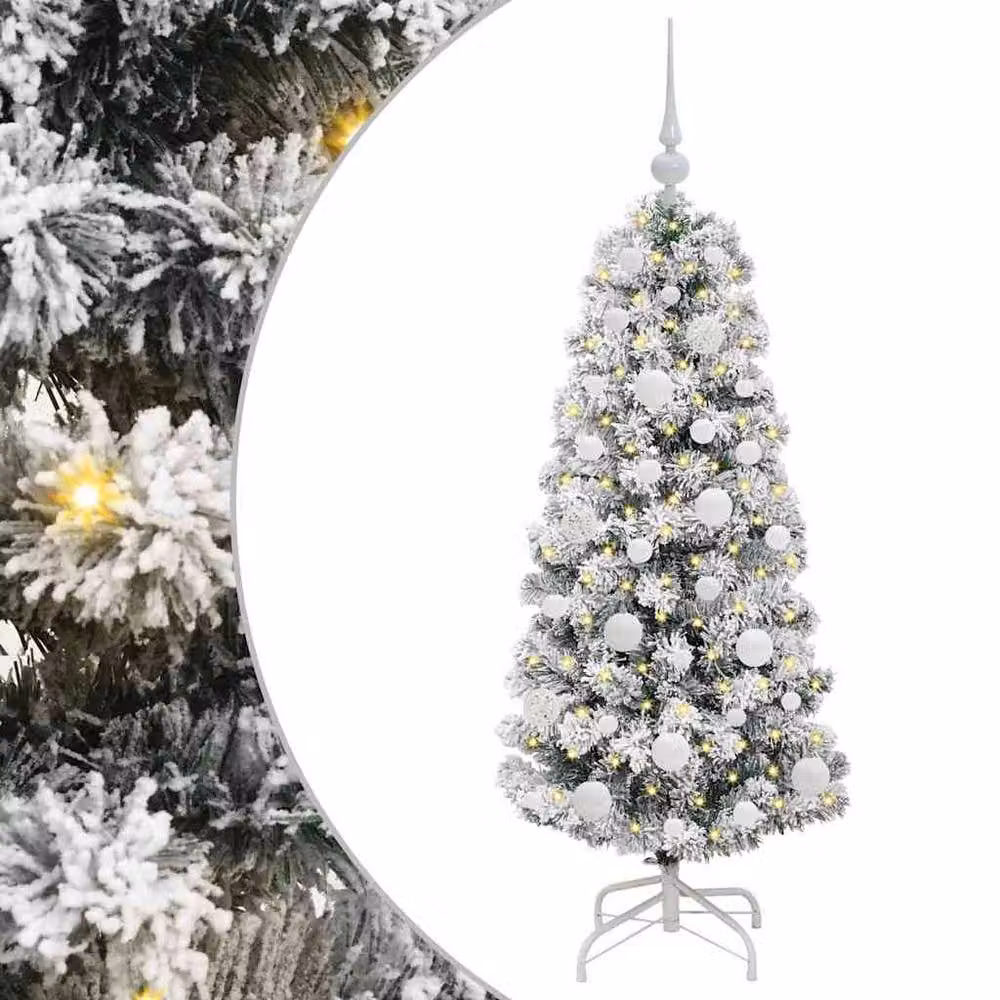 Berkfield Home Realistic Artificial Hinged Tabletop Christmas Tree in Green and White, Height: 120 cm – 3
