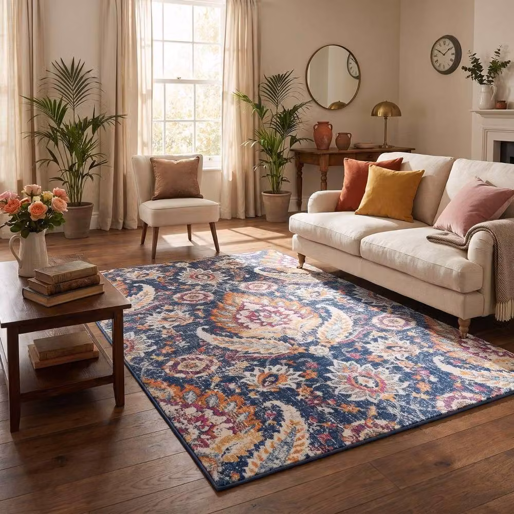 THE RUGS Marrakech Multicolour Distressed Floral Large Area Rug, W: 240 cm, D: 340 cm – 2