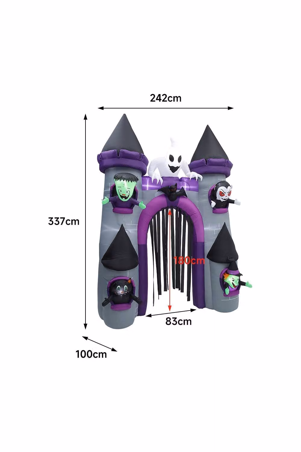 H&O Direct Multicolour LED Lighted Haunted Castle Arch Inflatable Halloween Decoration, 3.35m – 2