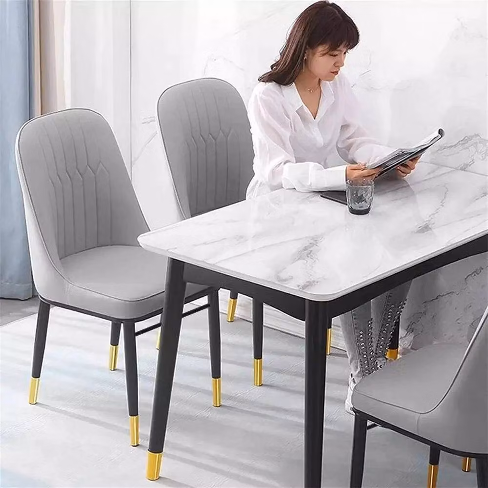 KORVIXA Set of 2 Grey Faux Leather High Back Padded Dining Chairs – 5