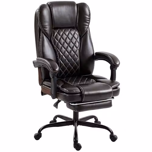 HOMCOM Brown Synthetic Leather High-Back Executive Home Office Chair with 360 Degree Swivel and Headrest – 1