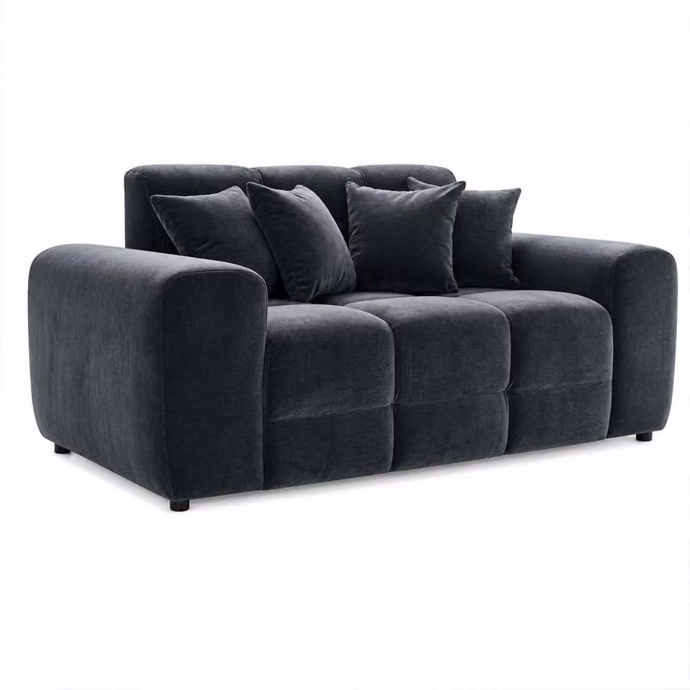 Furnishings For Less UK Jenson Black Plush Velvet 3 and 2 Seater Sofa Set with Deep Seats and Scatter Cushions – 3