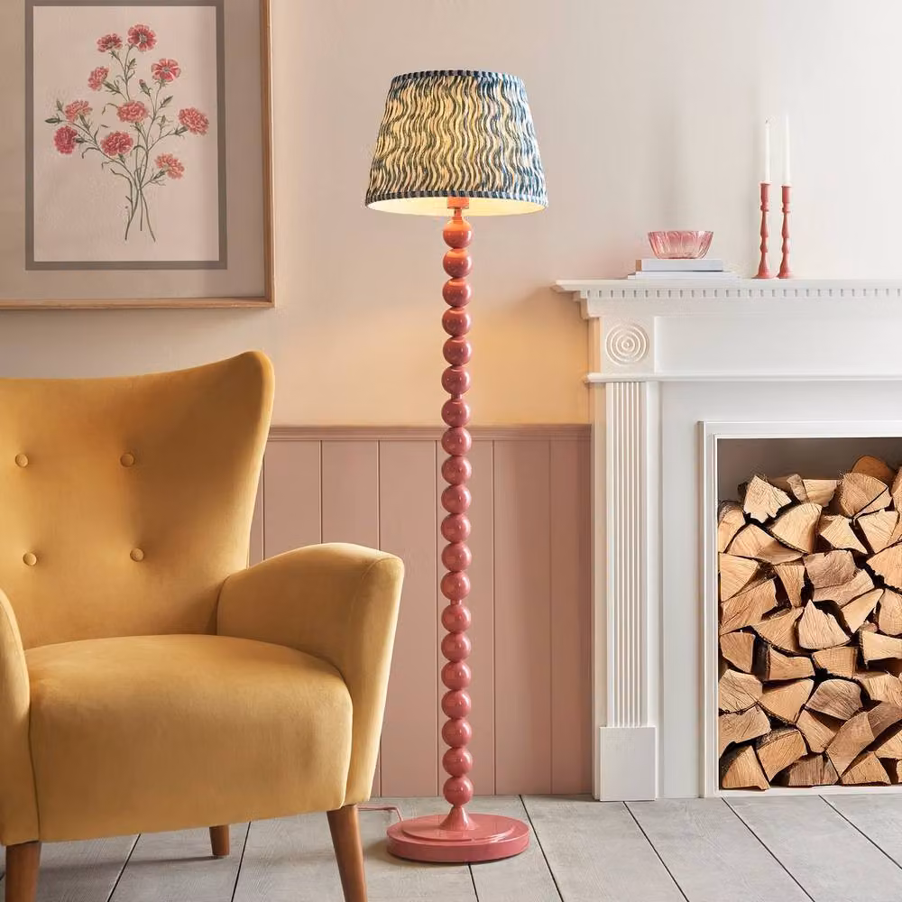 Netlighting Higgledy Gloss Pink Floor Lamp with Blue Fabric Ripple Shade, Diameter: 35 cm, E27 – 2