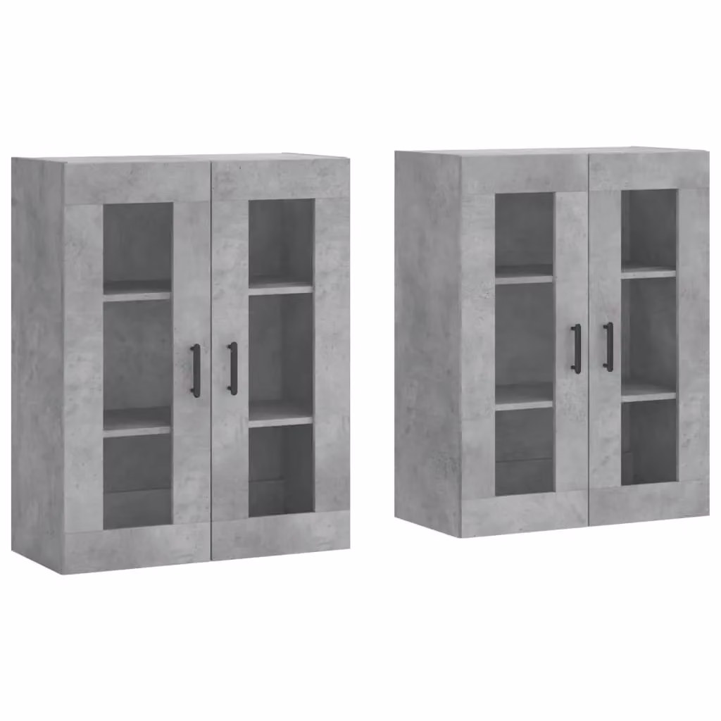 Berkfield Home Set of 2 Wall Mounted Cabinets in Concrete Grey with Glass Doors and Internal Shelves – 2