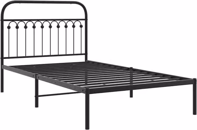 Berkfield Home Metal Bed Frame with Headboard, Black, W: 107 cm, D: 207 cm, H: 112 cm