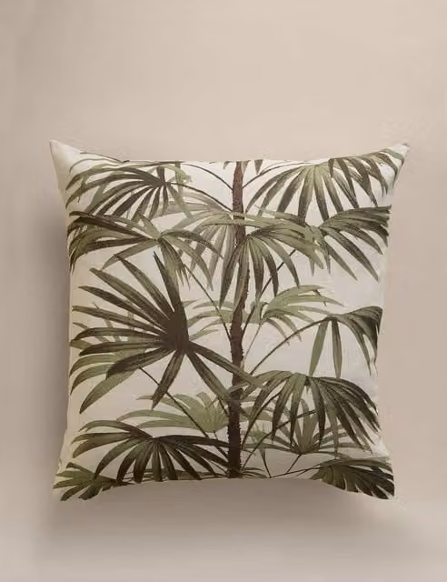 M&S Pure Cotton Green Floral Fern Tree Square Cushion Cover