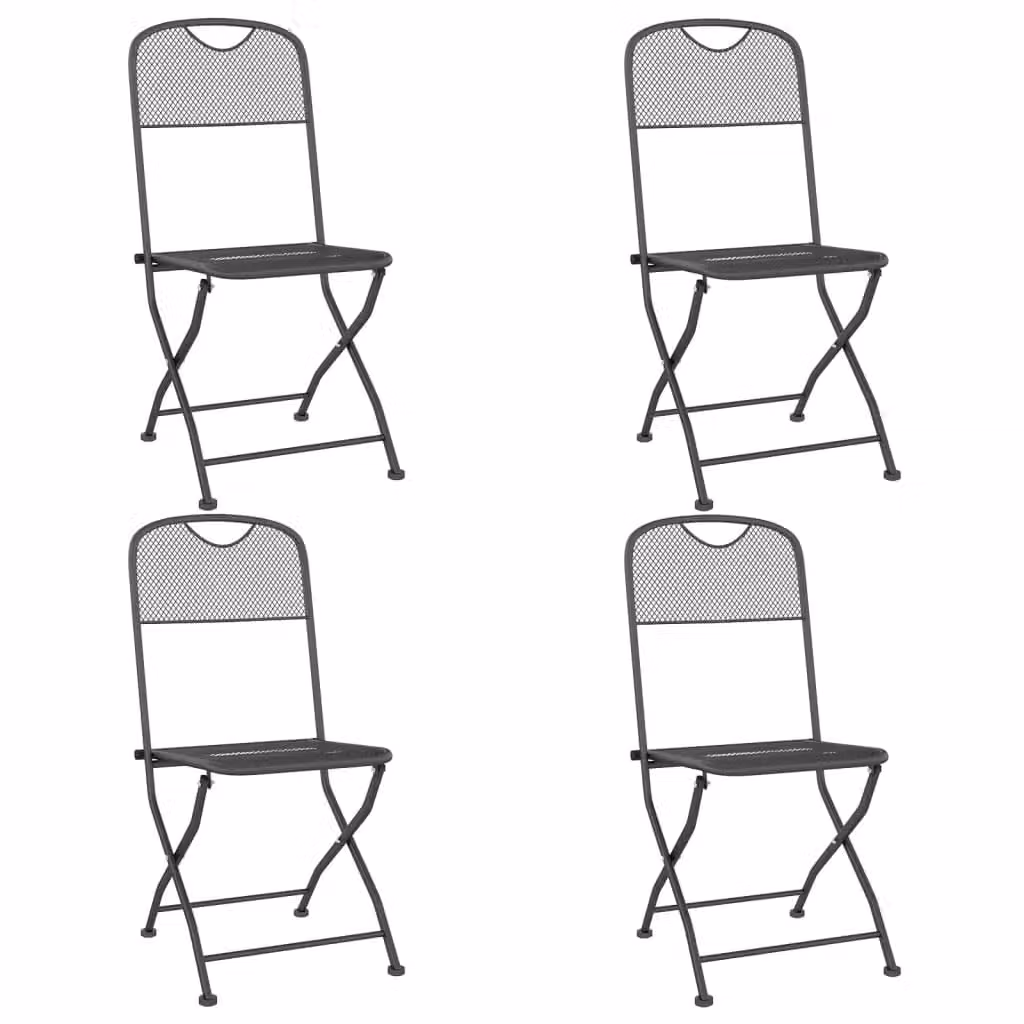 Berkfield Home Set of 4 Folding Garden Chairs in Anthracite Black with Expanded Metal Mesh and Powder Coated Steel