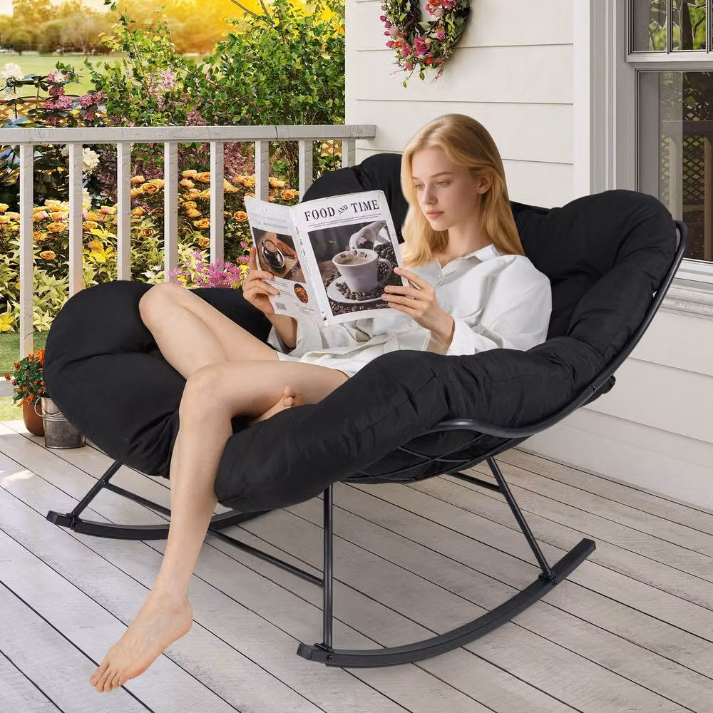 Costway Oversized Egg Papasan Rocking Chair for Indoor and Outdoor Use in Black – 7