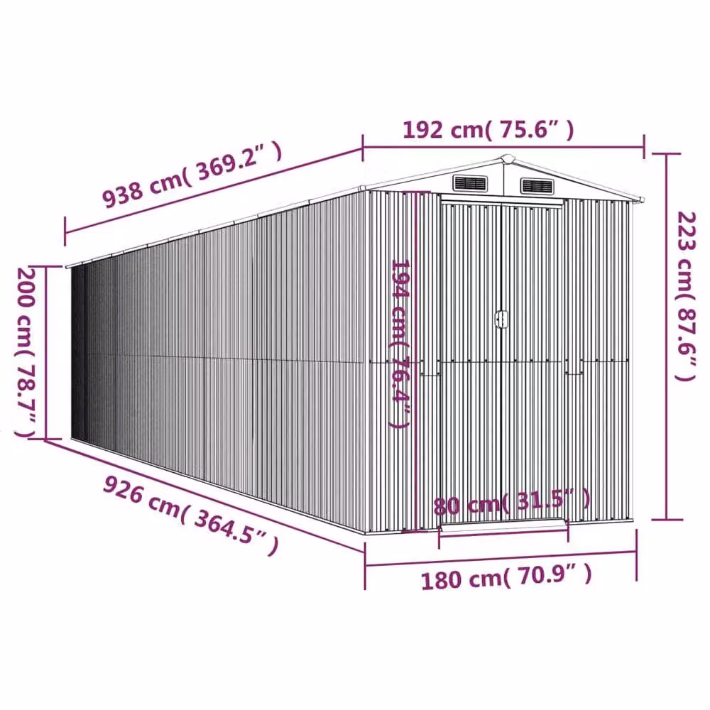 Berkfield Home Garden Shed in Dark Brown, Galvanised Steel, W/D/H: 192 x 938 x 223 cm – 4