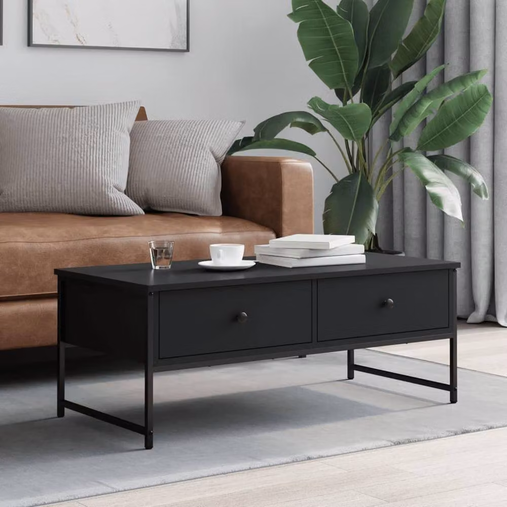 Berkfield Home Black Industrial Coffee Table, W: 101 cm, D: 49 cm, H: 39.5 cm – 3