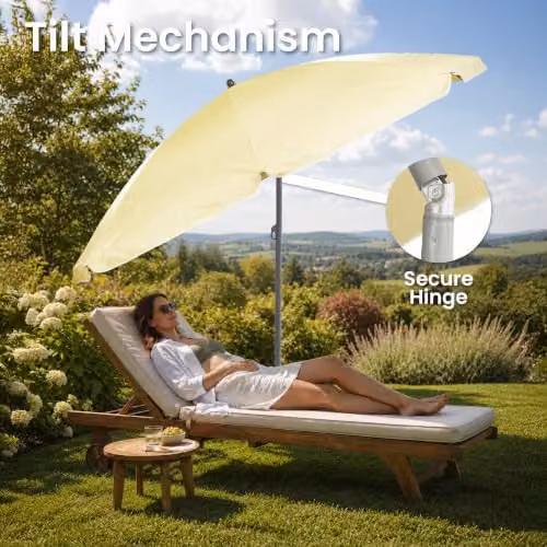 Solterra 2.4m Garden Parasol with Base in Beige with UPF 50+ Protection – 5