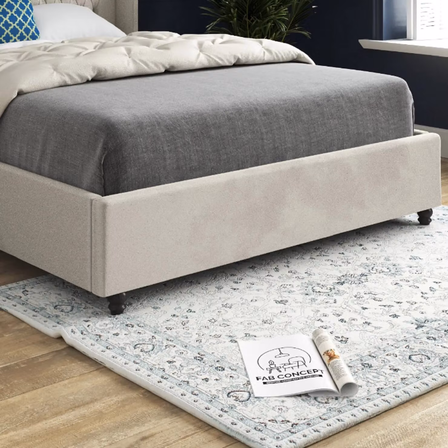 Casani Upholstered Velvet Bed Frame in Beige, W/D/H: 137 x 120 x 200 cm – 4