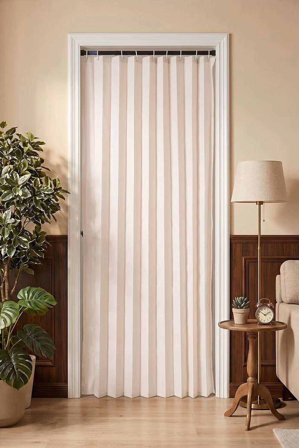 Living and Home Single Panel Faux Linen Pleated Folding Curtain in Beige, Width: 140 cm, Height: 229 cm – 3