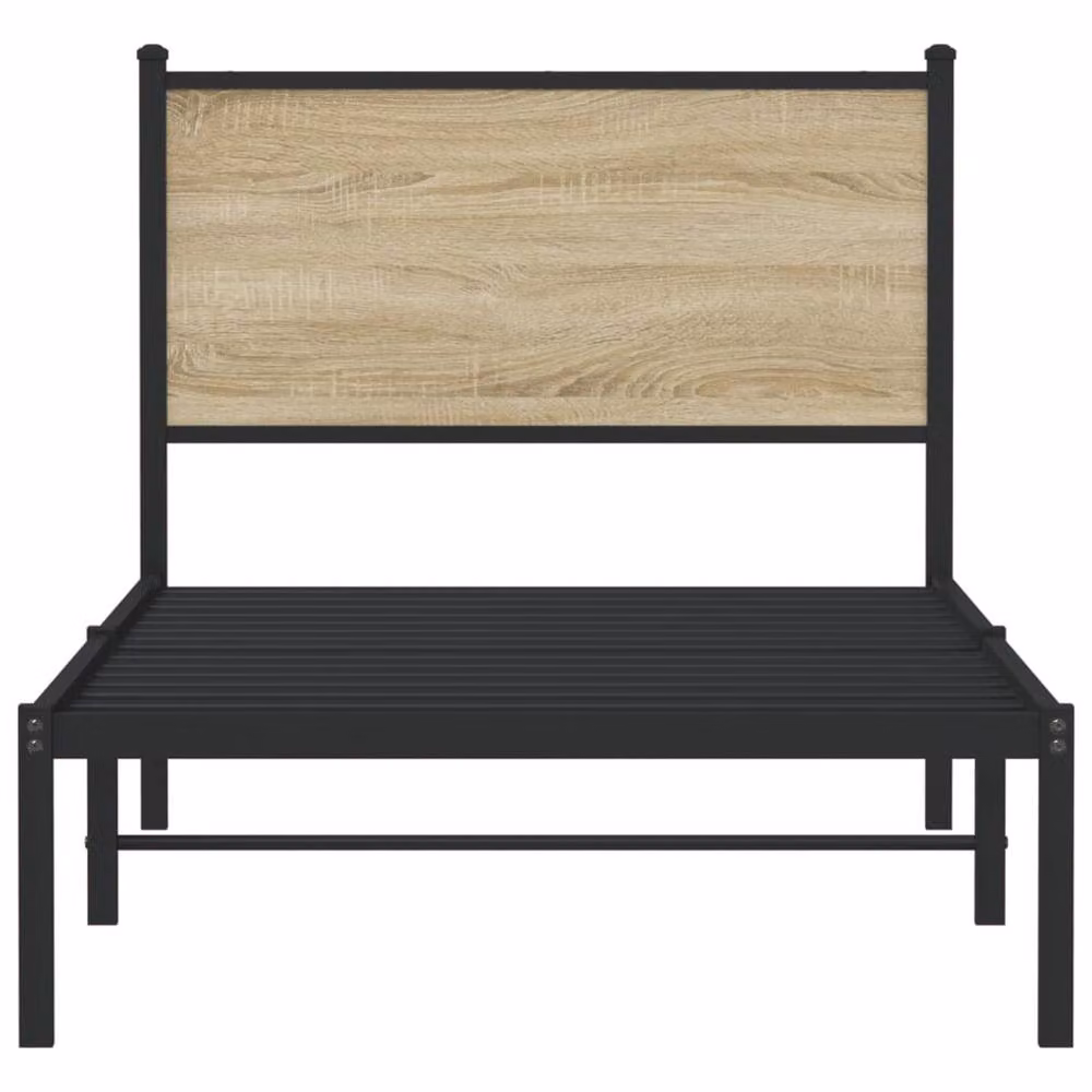 Berkfield Home Metal Bed Frame in Sonoma Oak and Black, W/D/H: 75 x 190 cm Small Single – 3