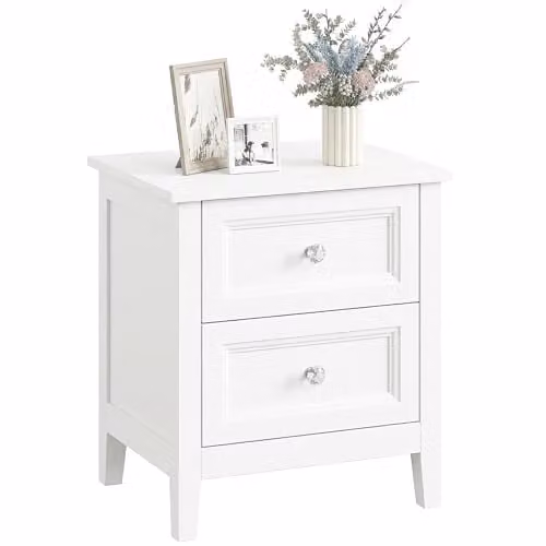 HOMCOM Modern White Bedside Table with 2 Drawers
