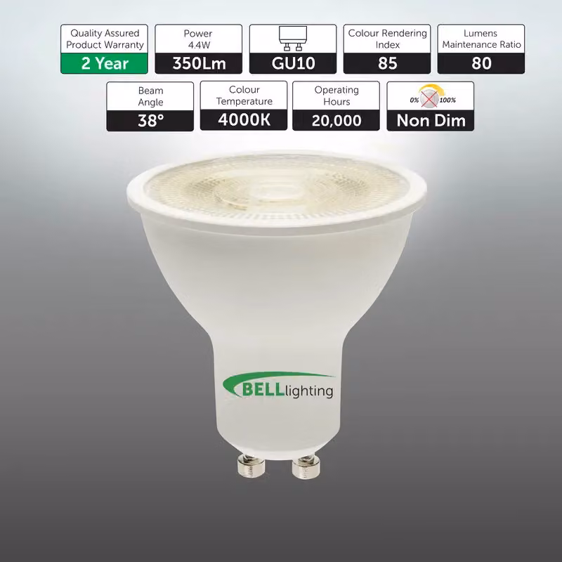 BELL Lighting GU10 LED Bulbs, 4.4W, 350lm, 4000K, White, Pack of 10 – 2