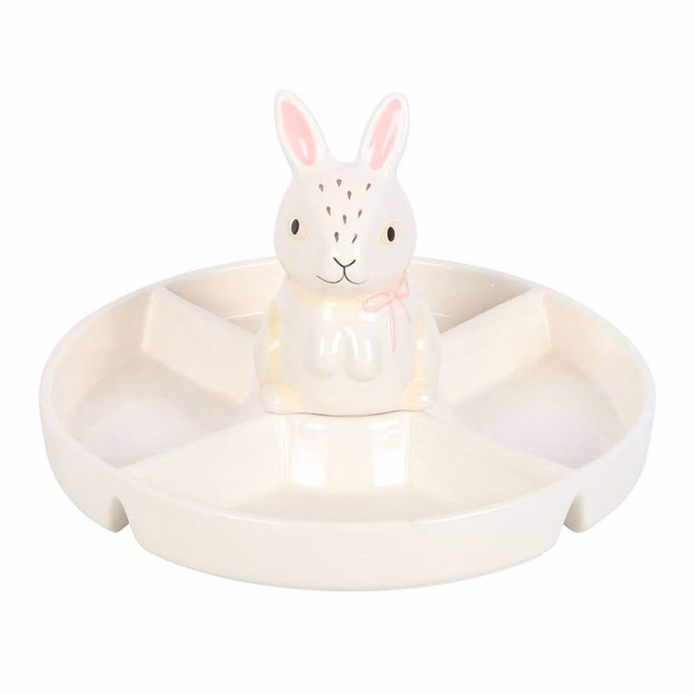 Uniqueful Bunny Ceramic Chip and Dip Snack Dish in White – 2