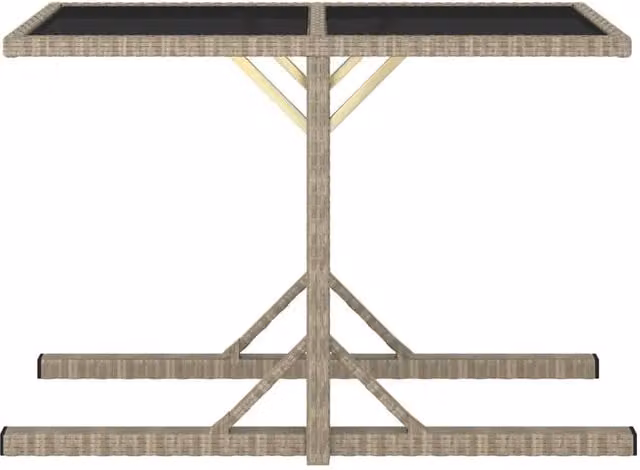 Berkfield Home Beige Poly Rattan and Glass Garden Table, W/D/H: 110 x 53 x 72 cm