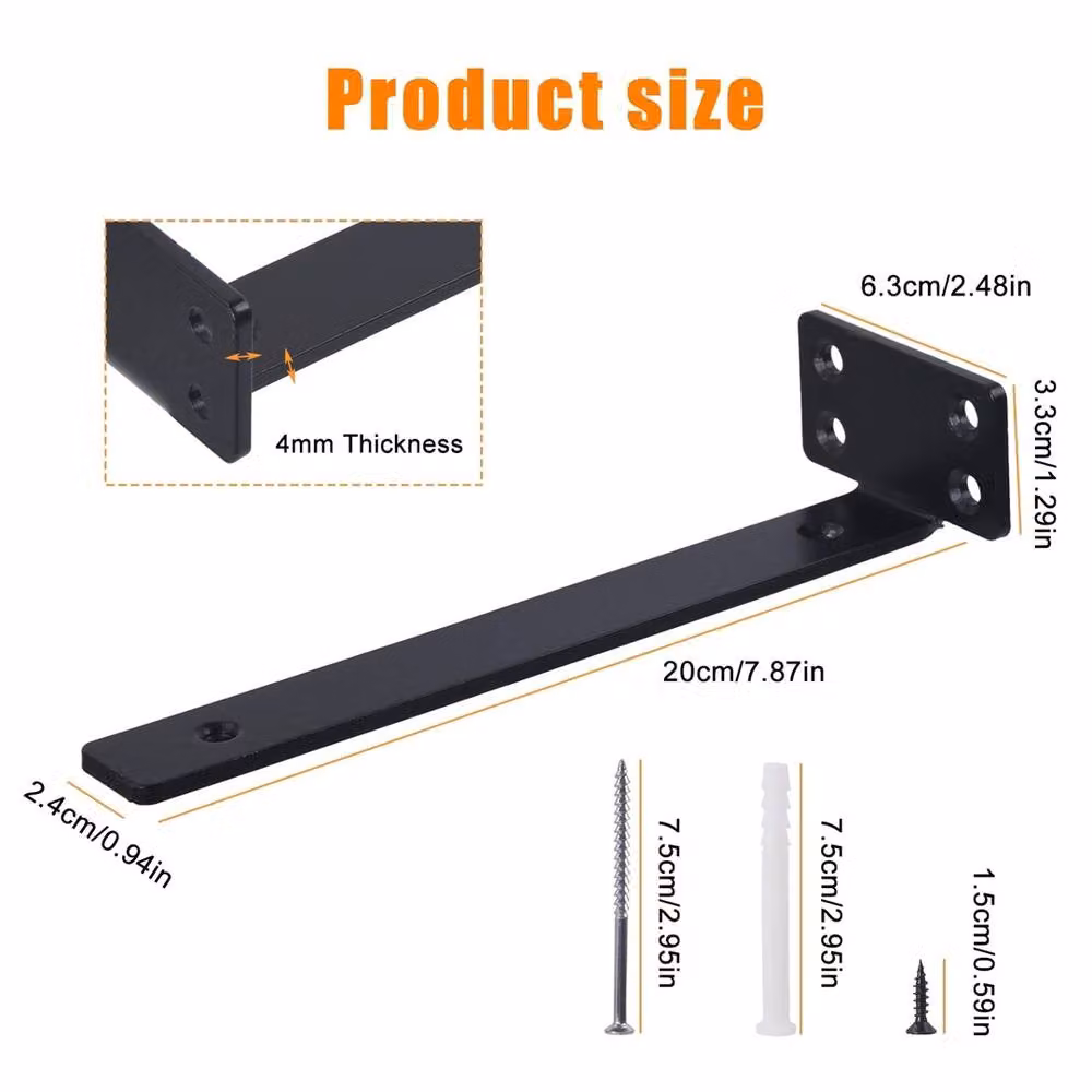 Nordara Heavy Duty Black Steel Shelf Brackets, 15 cm – 2