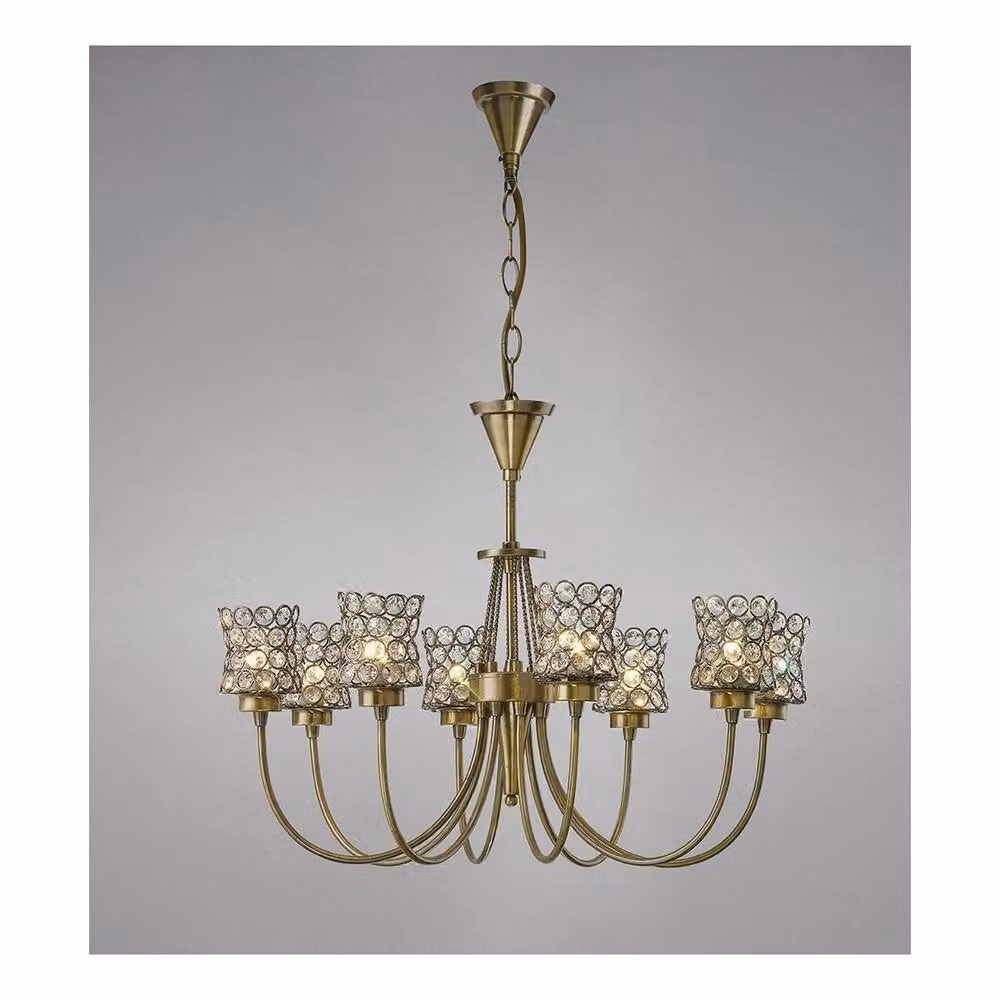 Netlighting Nelson 8 Light Ceiling Pendant in Antique Brass and Crystal – 2