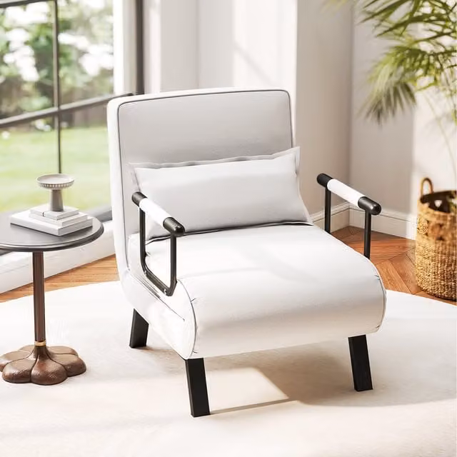 Costway 4 in 1 Convertible Sleeper Chair in White with Armrests and Metal Frame
