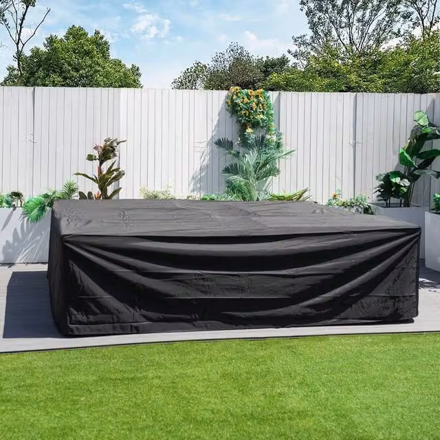 Direct Wicker Black Polyester Rain Cover for Rectangular Patio Table and Chairs, W: 250 cm, D: 190 cm, H: 80 cm – 1