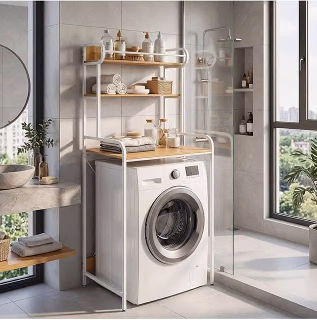 Living and Home 3-Tier Freestanding Over-The-Toilet Storage Rack in Light Oak