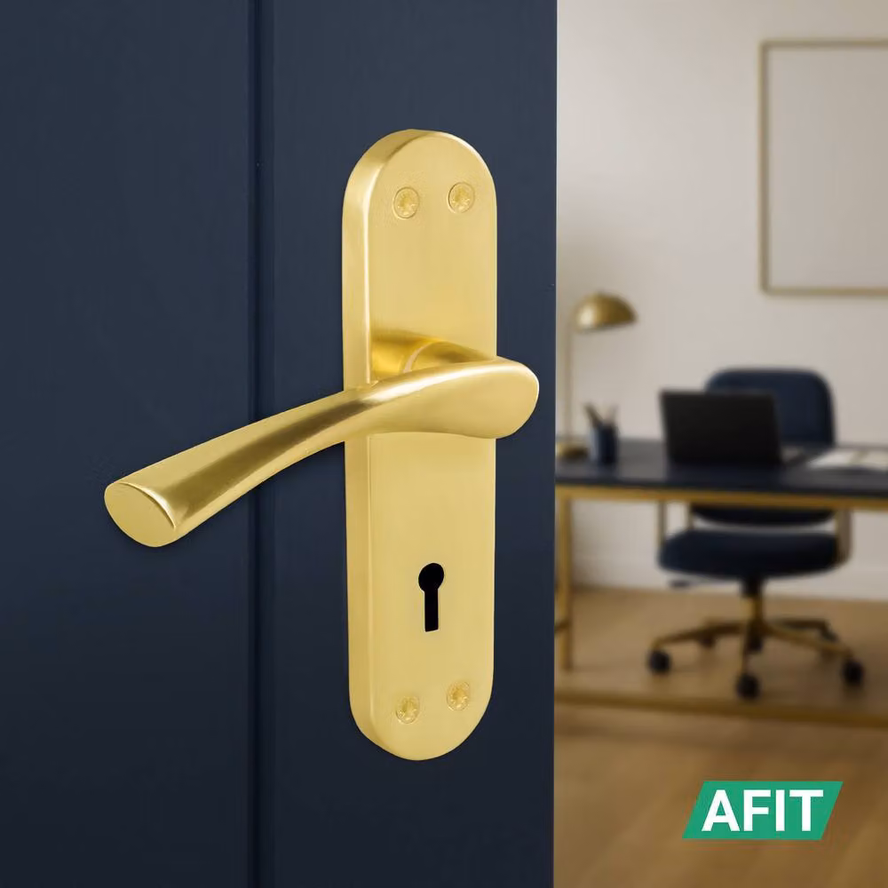 AFIT Satin Brass Twist Door Handles and Lock Escutcheon Set, Gold, 1 Pair, W/H: 150 x 150 mm – 3