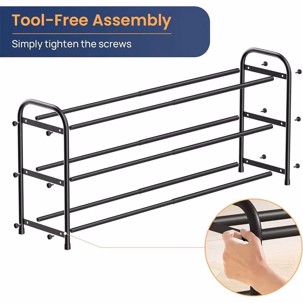 KORVIXA 3-Tier Adjustable Metal Shoe Rack in Black, Width: 50 cm – 4