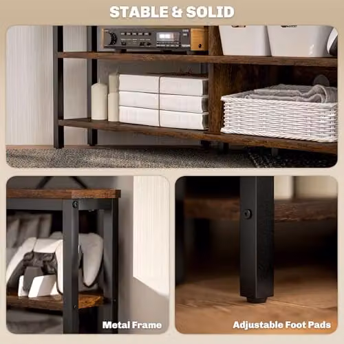 HOMCOM Industrial TV Stand Cabinet with Storage Shelves in Brown and Black – 7