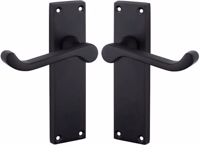 Golden Grace Matt Black Lever Latch Door Handles with 150mm Backplate
