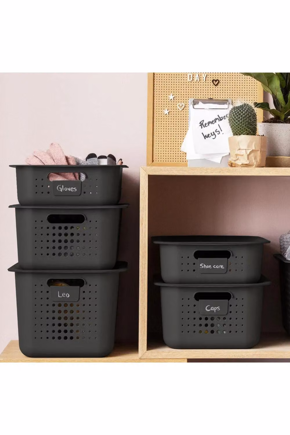SmartStore Basket Storage Box with Plastic Lid, Black and Beige, Small – 2